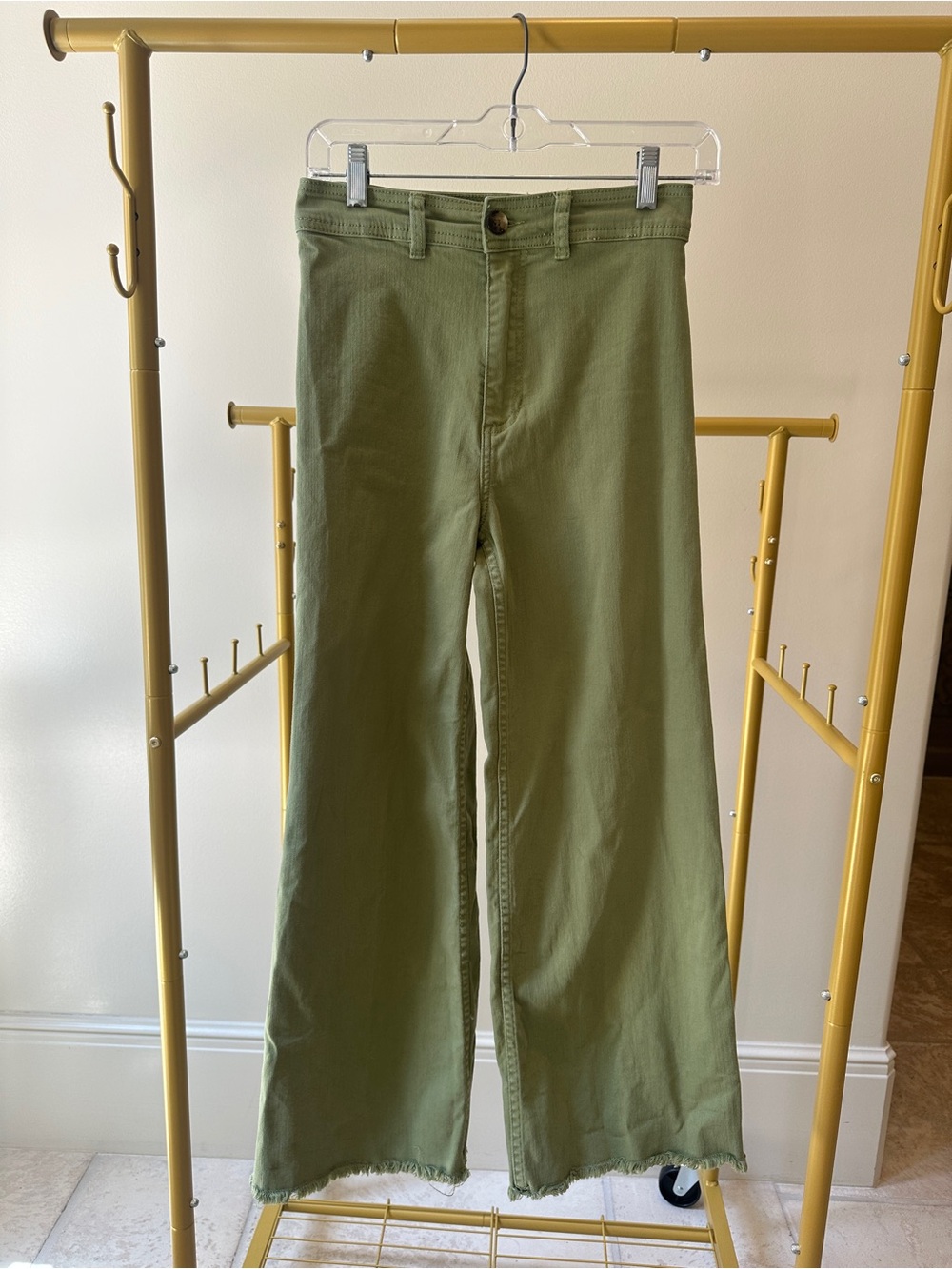 Women's Billabong Free Fall Wide-Leg jeans / pants with frayed hem SIZE 26 Olive - Picture 3 of 8